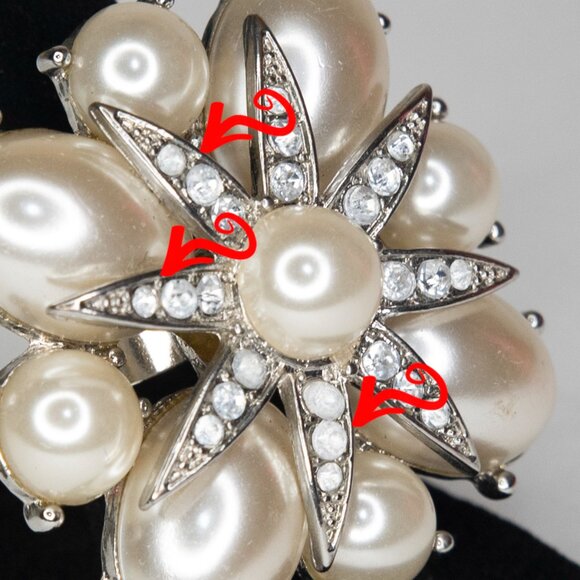 Fashion Ring Size 5 Faux Pearls‎ Faux Diamonds Star Design Faux Silver Band - Picture 10 of 13